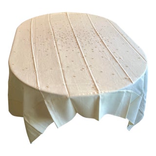 1990s Bergdorf Goodman Pure Linen Rectangular Tablecloth With Gold Star Flakes Embroidery For Sale