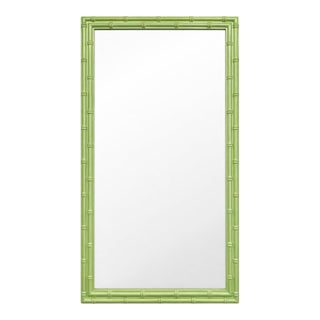 Custom Metallic Green Lacquer Bamboo Mirror – Hollywood Regency Style, 41” For Sale
