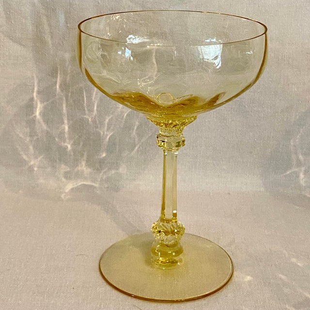 Heisey Tall Champagne Coupes "Old Dominion Sahara Yellow" Set of 5 For Sale - Image 4 of 7