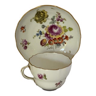 Antique Meissen Deutsche Blumen Porcelain Tea Cup & Saucer Made in Germany 1860-1924 For Sale