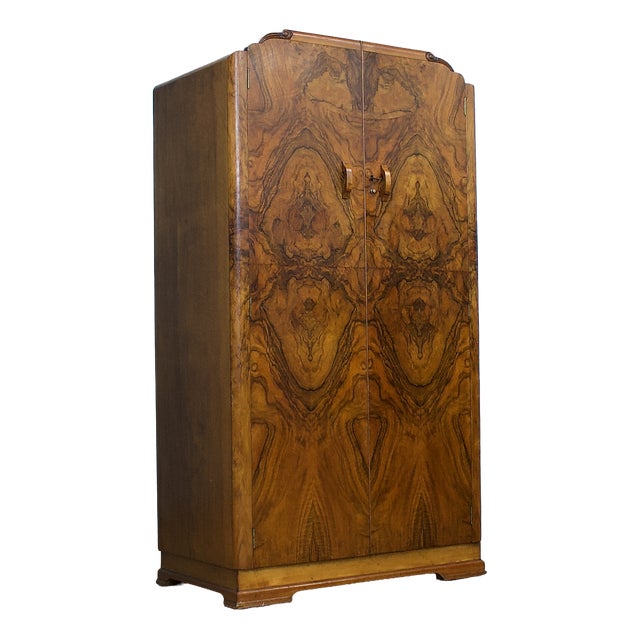 Vintage Art Deco Burr Walnut Compact Wardrobe, 1930s For Sale