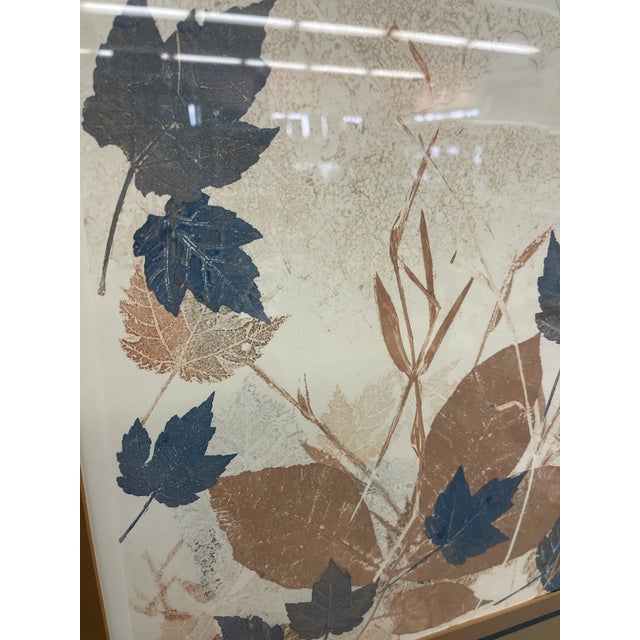 Vintage Framed Botanical Leaf Artwork With Blue and Brown Foliage Motif, Mid-Century Style Wall Art For Sale In Seattle - Image 6 of 9