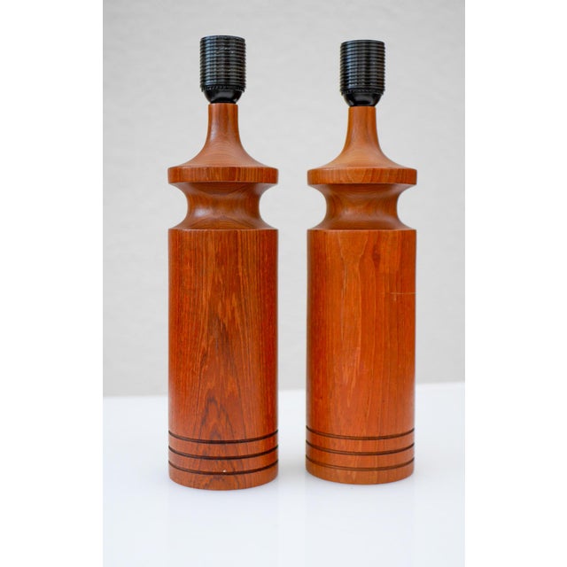 Large Mid-Century Modern Danish Teak Table Lamps, Set of 2 For Sale - Image 5 of 13
