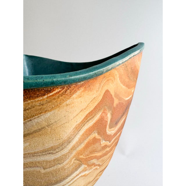 Signed Sculptural Marbled Stoneware Vase For Sale - Image 4 of 12