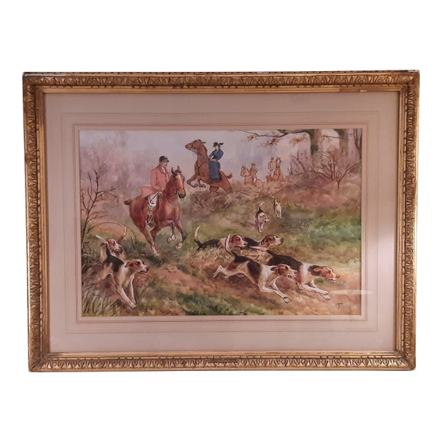 Original Thomas Blinks Watercolor Equestrian Horse Hunt Dogs Painting For Sale