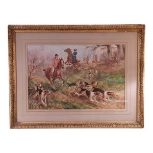 Original Thomas Blinks Watercolor Equestrian Horse Hunt Dogs Painting