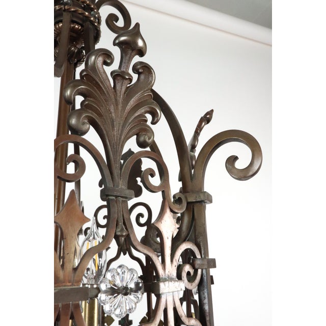 Mid 20th Century Grand Wrought Bronze Spanish Revival Pendant Light For Sale - Image 10 of 16