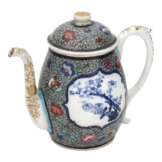 Antique Meiji Japanese Cloisonne Enamel on Porcelain Cloisonne Tea Pot For Sale