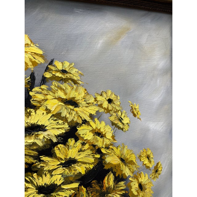 Original Mid-Century Oil on Canvas, Yellow Daisy Still Life, Signed Patti Rock, (1927 - 2004) For Sale - Image 13 of 15