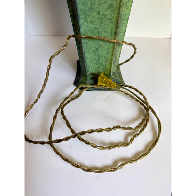 Vintage Verdigris Metal Table Lamp With Faceted Base & Tapered Shade For Sale - Image 12 of 12