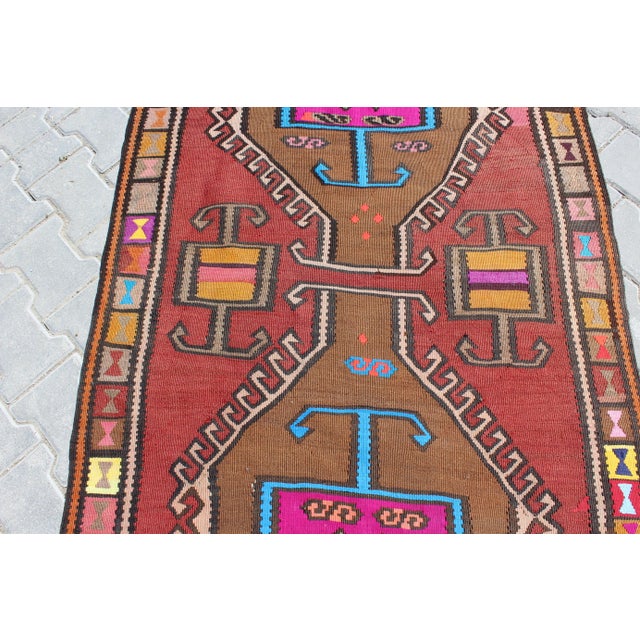 1960s Geometric Design Kilim Runner - 40"x92" For Sale - Image 5 of 11