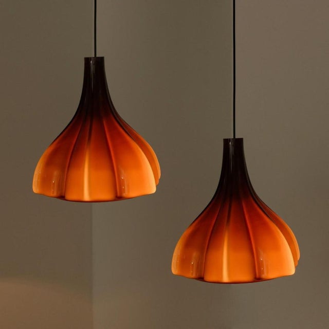 Flower-Shaped Opaque Brown Glass Pendant Lamp from Peill & Putzler, Europe, 1970 For Sale - Image 3 of 18