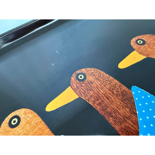 Classic Vintage Mid-Century Modern Couroc of Monterey, Ca Tray With a ‘Handkerchief Duck Trio’ With Hand Inlaid Wood, Brass, & Gingham/Dot Detailing For Sale - Image 11 of 12
