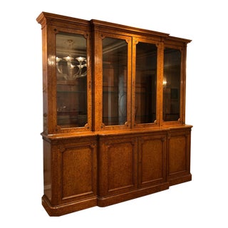 19th Century English Traditional Burlwood Bookcase/Breakfront For Sale