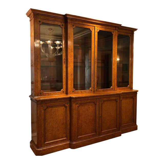 19th Century English Traditional Burlwood Bookcase/Breakfront For Sale