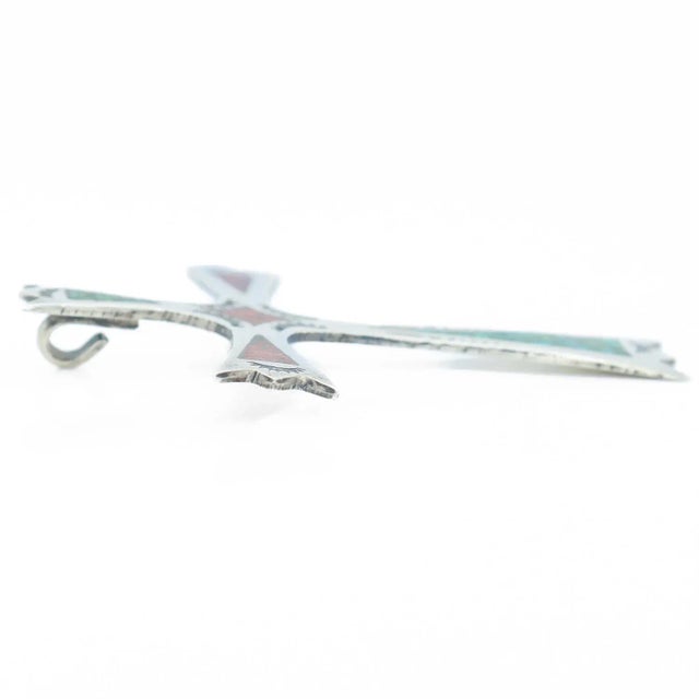 Vintage Southwestern Silver, Turquoise, and Coral Pendant Cross for a Necklace For Sale - Image 10 of 12