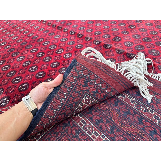 Fine Red Tekke Bokhara Hand-Knotted Wool Rug - 6'6" X 9'6" For Sale - Image 9 of 11