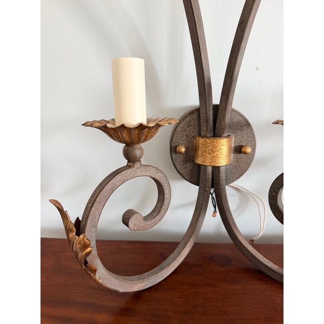 Charcoal Vintage Fine Art Handcrafted Lighting Wall Light Sconce, Gilded Accents For Sale - Image 8 of 9