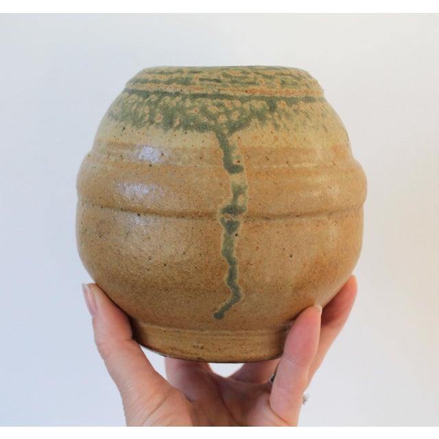 Vintage 1970's studio art pottery vessel or vase. Signed by artist on bottom. Dated 1979. One flea bite chip on rim....