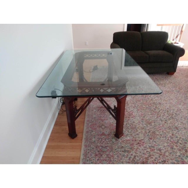Chinese Chippendale Tempered Glass Top Wood Dining Table Chairish