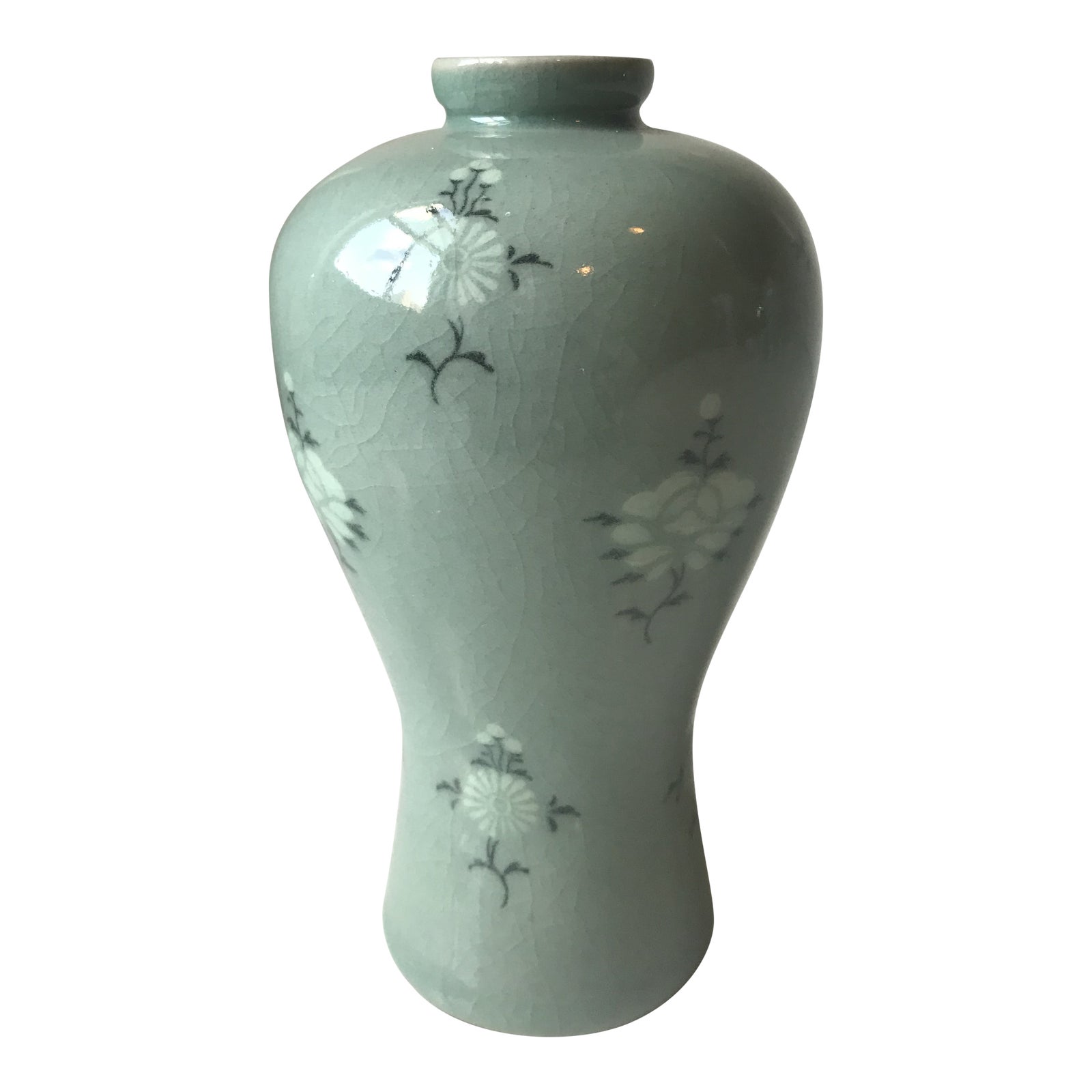 Korean Celadon Vase With Chrysanthemum Floral Inlay Chairish