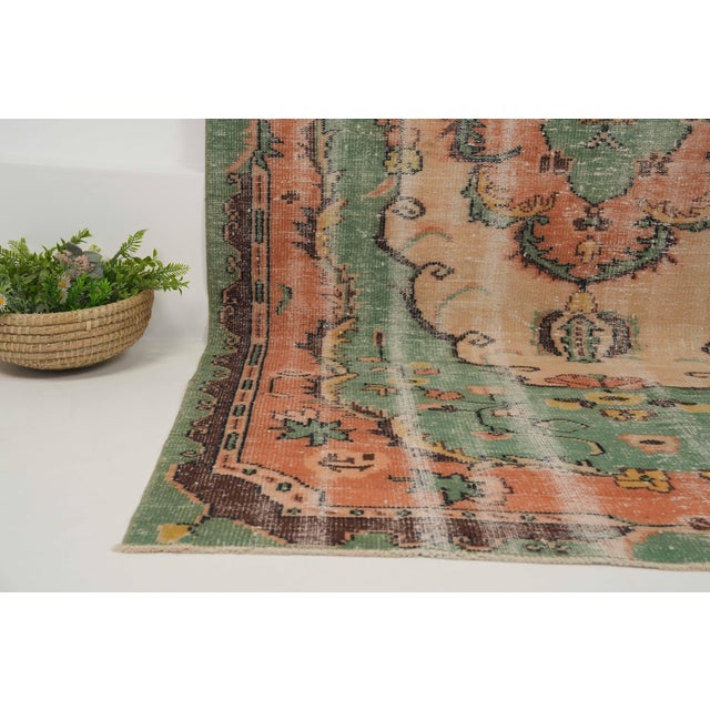 1970s Vintage Turkish Handmade Wool Cotton Green Area Rug For Sale - Image 9 of 12