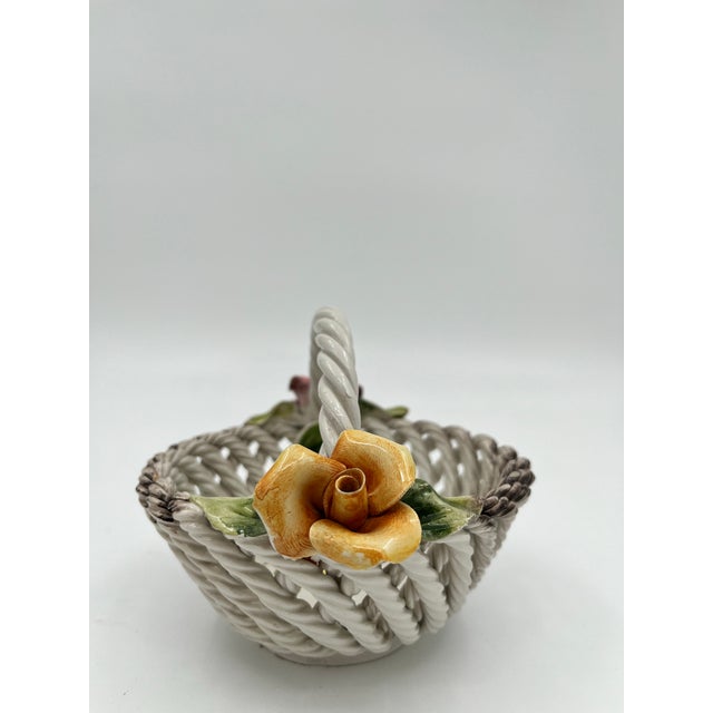 Capodimonte Vintage Italian Capodimonte Woven Rose Basket For Sale - Image 4 of 12