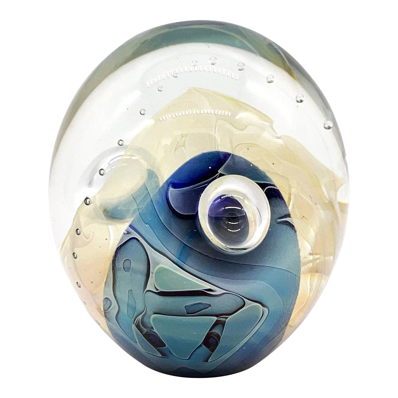 1990 Eickholt Iridescent Blue Art Glass Paperweight – Studio