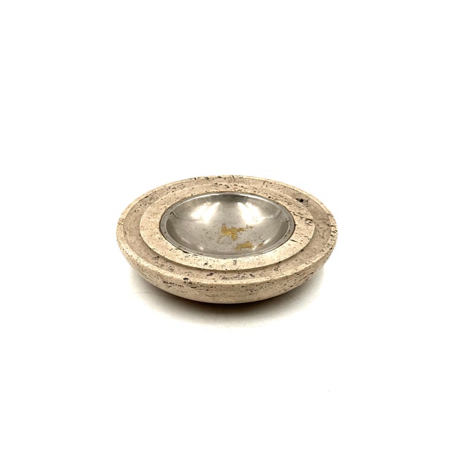 Travertine & Brass Vide Poche / Ashtray, Cerri Nestore, Italy, 1970s For Sale - Image 4 of 8