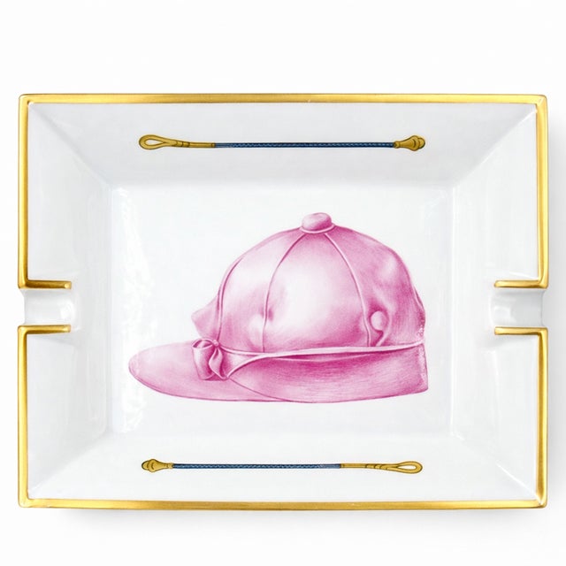 White Mid 20th Century Hermes Paris Porcelain Equestrian Jockey Cap Catchall Dish For Sale - Image 8 of 9