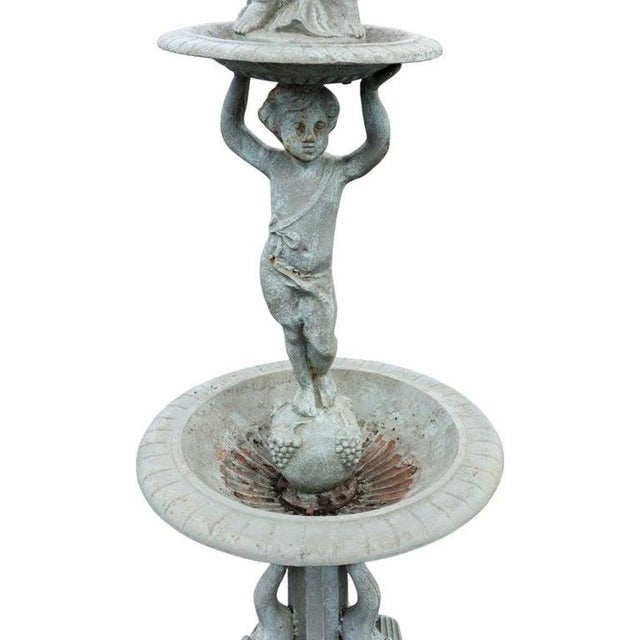 Mid 20th Century Vintage Figural Cherub & Dolphon Cast Iron Garden Fountain Mid 20thC For Sale - Image 5 of 10
