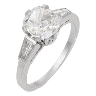 Mid Century Gia 1.15 Carat Old Mine Cut Diamond Platinum Engagement Ring, Size 4.5 For Sale