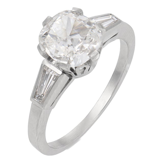 Mid Century Gia 1.15 Carat Old Mine Cut Diamond Platinum Engagement Ring, Size 4.5 For Sale