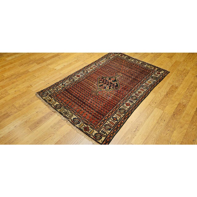 Antique Persian Malayer Rug, Hand-Knotted Wool, Paisley Pattern, 4x6, Brick Red & Ivory For Sale In Chicago - Image 6 of 17