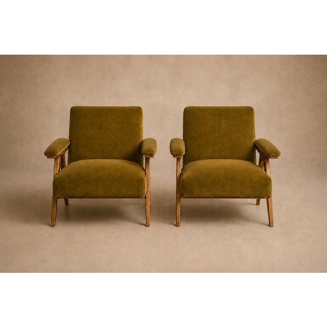 José Zanine Caldas Pair of Brazilian Modern Armchairs in Pau Marfim & Olive Mohair, Brazil, 1950s For Sale - Image 12 of 18