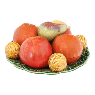 French Trompe-l'Oil Fruit on Cabbageware Plate For Sale