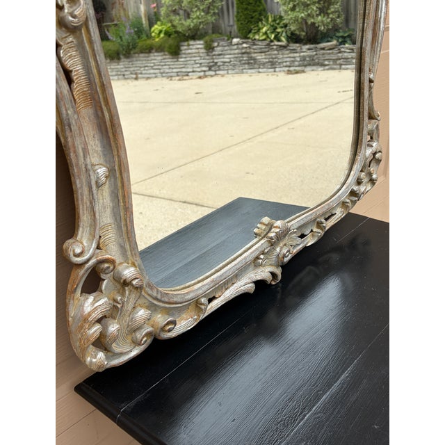 Large French Louis XV Rococo Silver Giltwood Mirror For Sale - Image 12 of 16