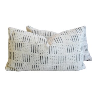 Bohemian Abstract African Cloth Feather/Down Pillows 24" X 14" - Set of Two For Sale