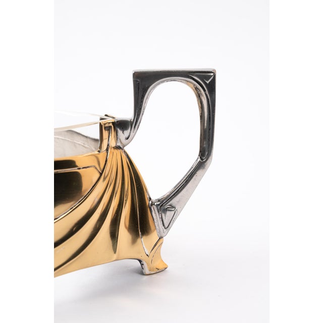 Jugendstil Centerpiece in Alpaca and Brass with Glass, 1908 For Sale - Image 3 of 15