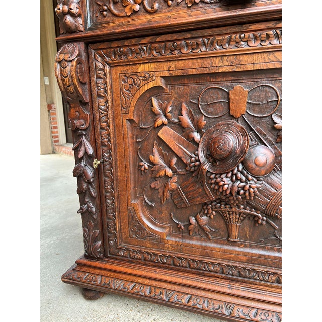 Antique French Wine Cabinet Sideboard Renaissance Revival Carved Oak C1890 For Sale In Dallas - Image 6 of 18