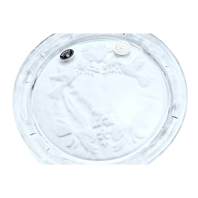 Vintage Bohemian crystal tray with hand cut doves, hearts and bows. Beautiful engagement, wedding or anniversary gift....