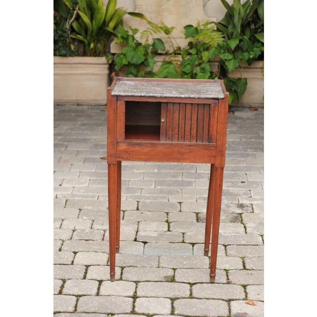 Mid 19th Century French 1860s Walnut Side Table with Tambour Door, Marble Top and Tapered Legs For Sale - Image 5 of 10