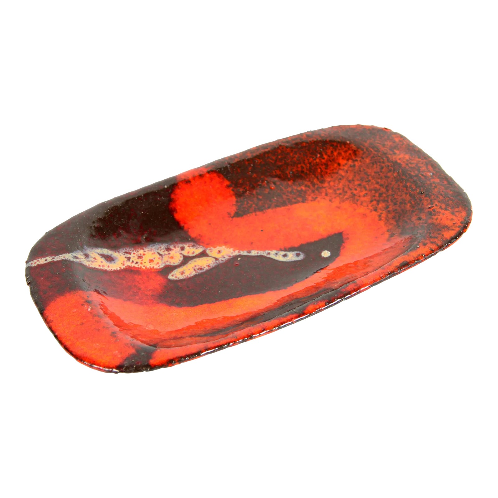 Mid Century Red Lava Glaze Ceramic Pottery Dish / Tray