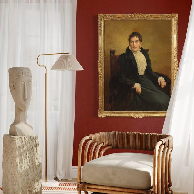 Large Italian painting signed and dated 1898. Oil on canvas, first canvas, artwork depicting a portrait, Milanese...