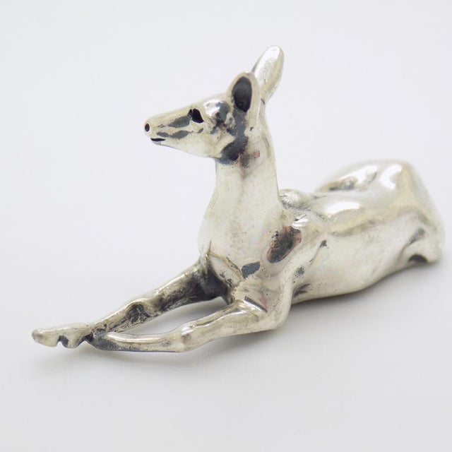Silver Vintage Italian Handmade Sterling Silver Sitting Deer Figurine, 1980s For Sale - Image 8 of 13