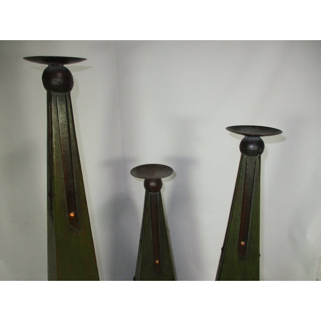 Arts & Crafts Arts and Crafts Style Pillar Candleholders, Set of 3 For Sale - Image 3 of 6