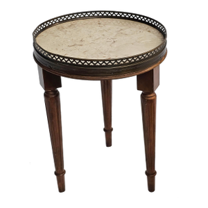 Early 20th Century French Walnut & Galleried Marble Top Bouillotte Candle Stand / Wine Table