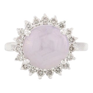 Cabochon 4.63 Carat Star Sapphire Halo Diamond Art Deco Ring Size 7 For Sale