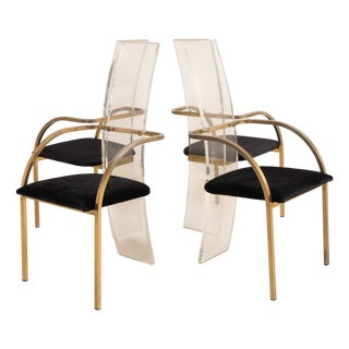 Vintage Chairs in Acrylic and Brass from Belgo Chrome, 1980s, Set of 4 For Sale