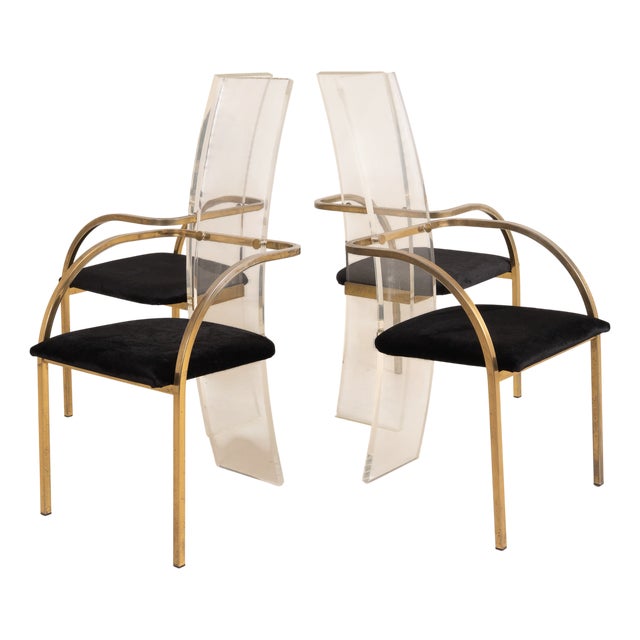 Vintage Chairs in Acrylic and Brass from Belgo Chrome, 1980s, Set of 4 For Sale